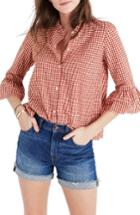 Women's Madewell Check Ruffle Sleeve Shirt