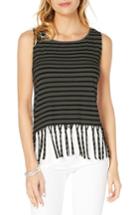Women's Michael Stars Riviera Stripe Fringed Tank, Size - Green