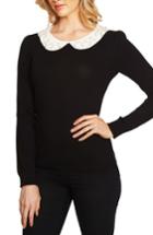 Women's Cece Embellished Intarsia Collar Sweater, Size - Black