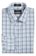 Men's Nordstrom Men's Shop Trim Fit Non-iron Check Dress Shirt - 34/35 - Blue/green