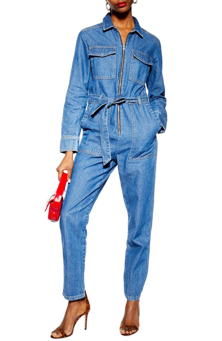 Women's Topshop Denim Utility Boilersuit Us (fits Like 0) - Blue