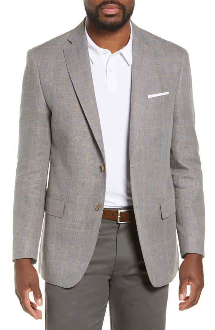 Men's Hart Schaffner Marx New York Classic Fit Windowpane Cotton & Linen Sport Coat S - Beige