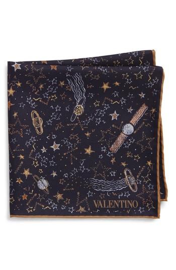 Men's Valentino Casmo Silk Pocket Square, Size - Blue