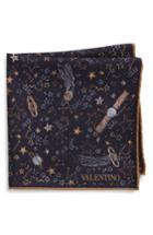 Men's Valentino Casmo Silk Pocket Square, Size - Blue