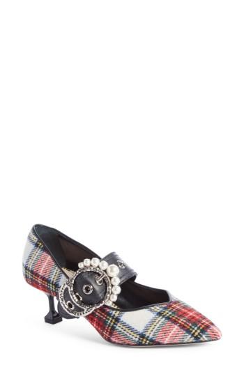 Women's Miu Miu Embellished Buckle Pointy Toe Pump .5us / 36.5eu - Red