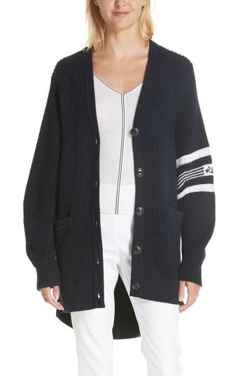 Women's Rag & Bone Addams Varsity Stripe Merino Wool Cardigan - Blue