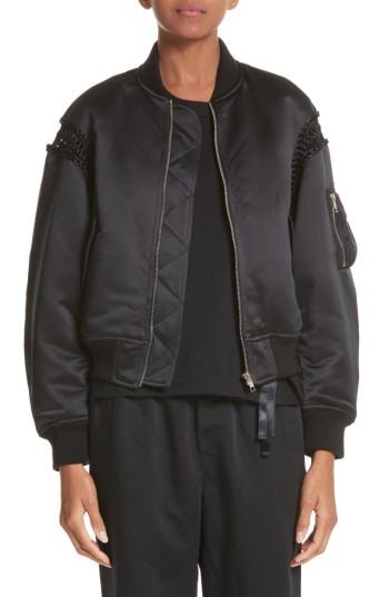 Women's Noir Kei Ninomiya Macrame Trim Satin Bomber Jacket
