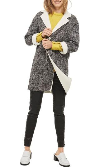 Women's Topshop Salt & Pepper Knit Bonded Borg Coat Us (fits Like 0) - Black