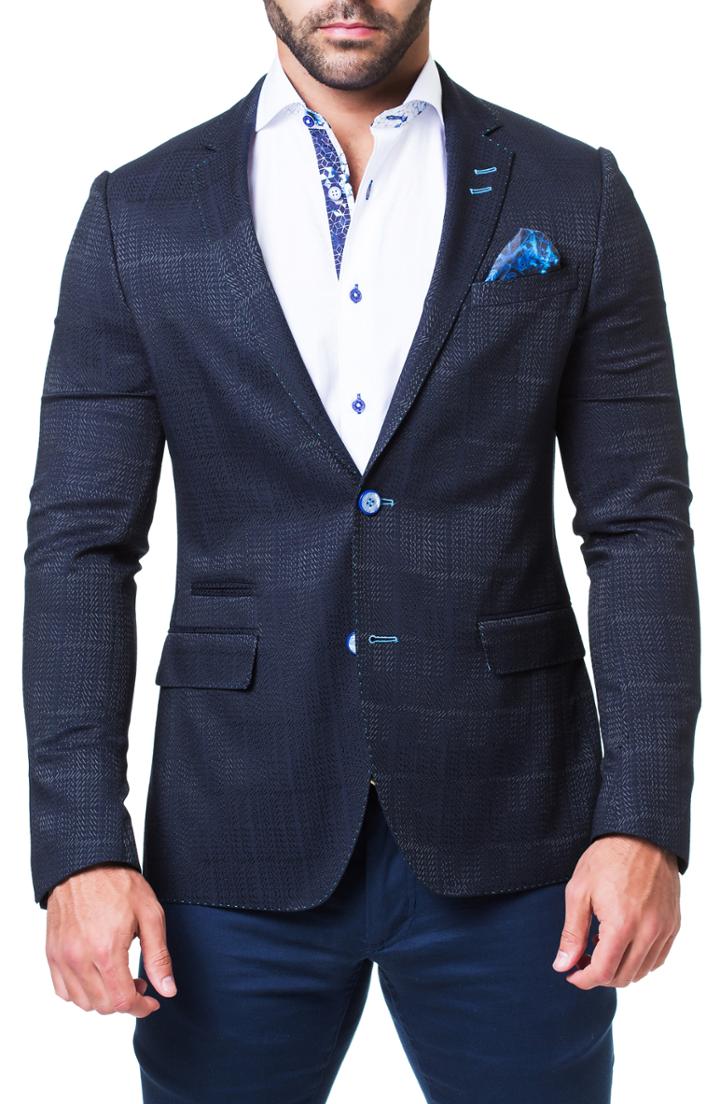 Men's Maceoo Socrate Tremble Jacquard Sport Coat - Blue