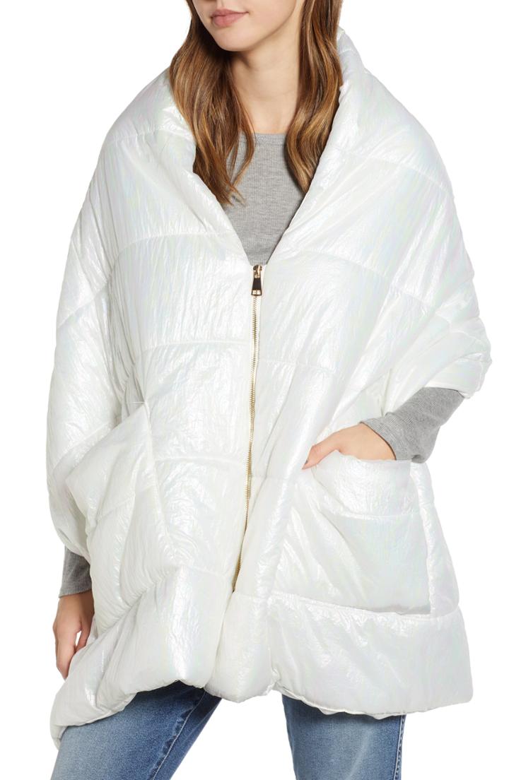 Women's David & Young Quilted Zip Puffer Cape, Size - White