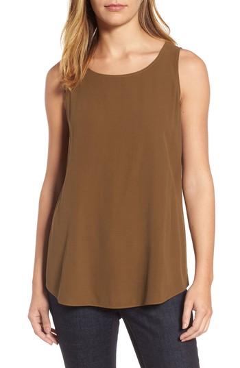 Women's Eileen Fisher Ballet Neck Silk Tank, Size - Green