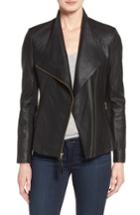 Women's Via Spiga Asymmetrical Leather Jacket - Black