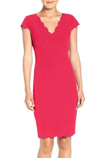 Women's Adrianna Papell Scalloped Crepe Sheath Dress - Pink