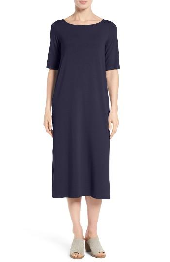 Petite Women's Eileen Fisher Jersey Midi Dress, Size P - Blue