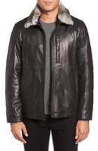 Men's Marc New York Lambskin Leather Jacket With Genuine Rabbit Fur Trim - Black