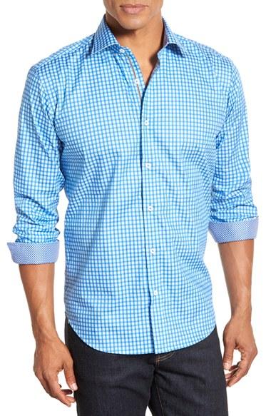 Men's Bugatchi Shaped Fit Grid Print Sport Shirt