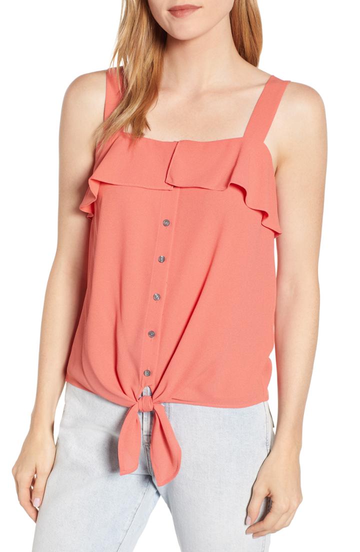 Women's 1.state Tie Front Tank - Orange
