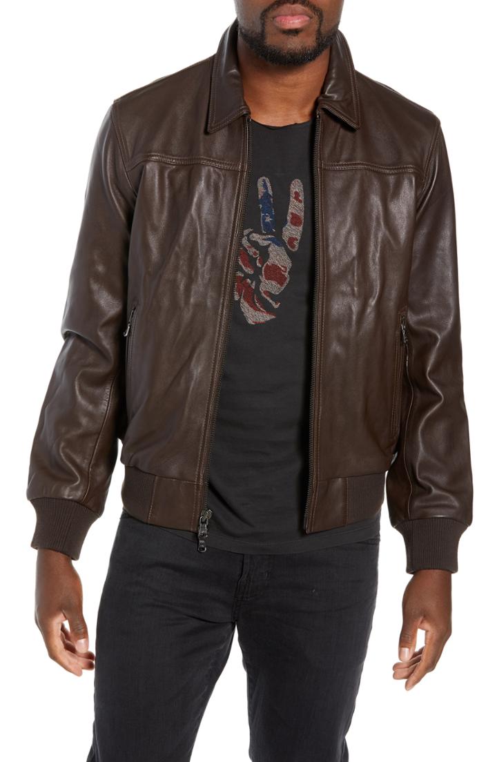 Men's John Varvatos Star Usa Leather Flight Jacket, Size - Brown