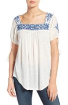 Women's Lucky Brand Embroidered Slub Knit Top - Ivory