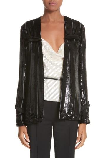 Women's Yigal Azrouel Fringe Trim Liquid Velvet Blazer - Black