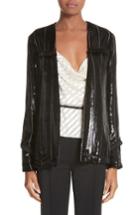 Women's Yigal Azrouel Fringe Trim Liquid Velvet Blazer - Black