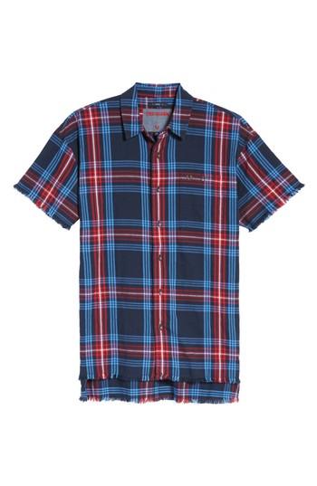 Men's True Religion Brand Jeans Raw Edge Plaid Woven Shirt