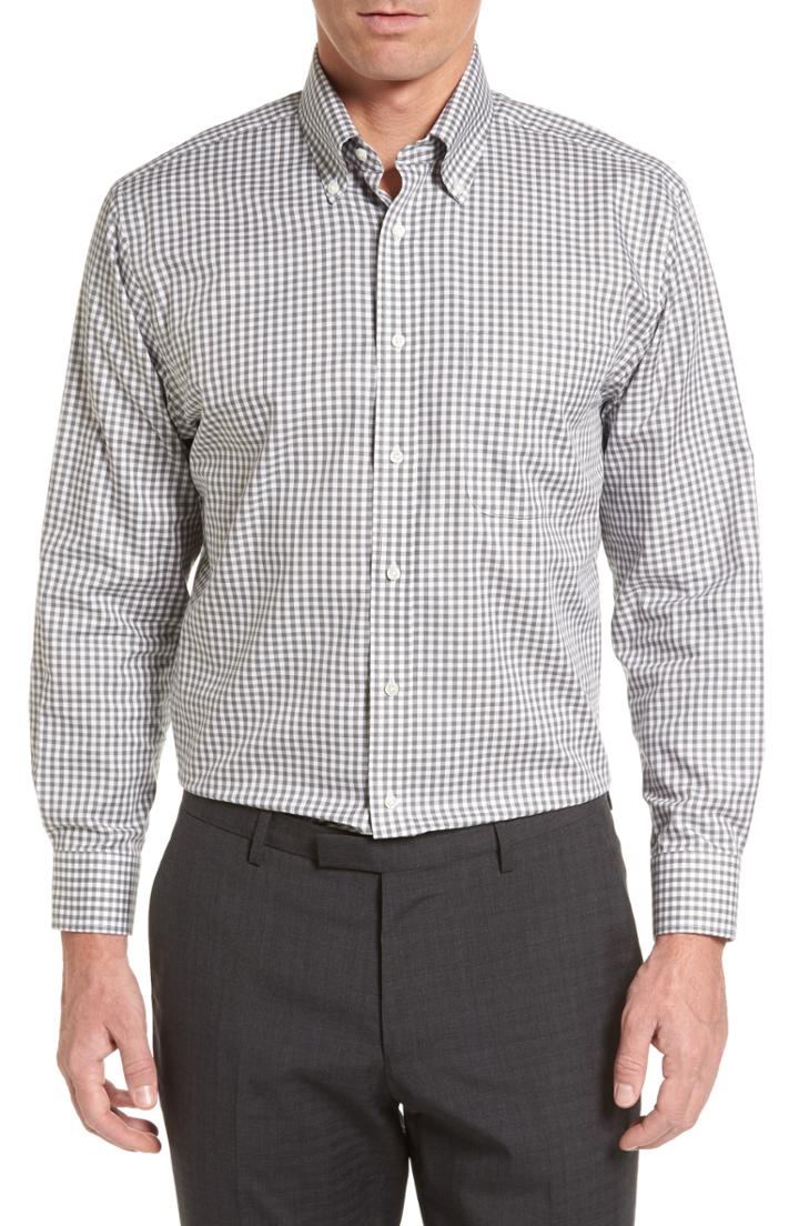 Men's Nordstrom Men's Shop Traditional Fit Non-iron Gingham Dress Shirt .5 - 34 - Grey