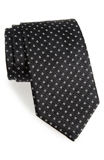 Men's Canali Metallic Dot Silk Blend Tie, Size - Black