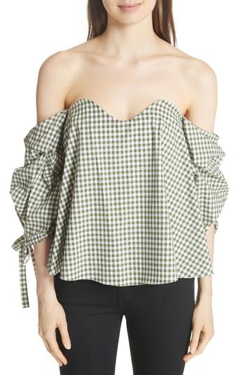 Women's Caroline Constas Gabriella Gingham Off The Shoulder Top - Green