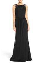 Women's Hayley Paige Occasions Lace Strap Gathered Chiffon Gown - Black