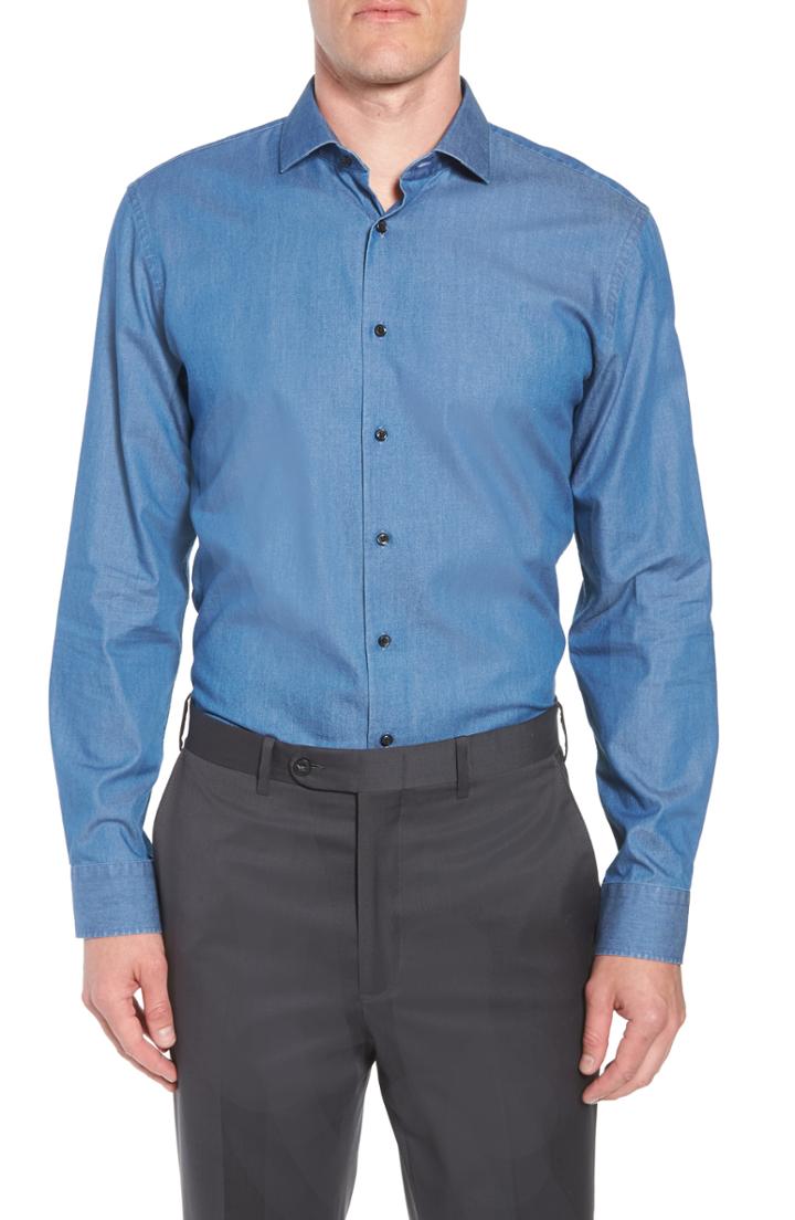 Men's 1901 Trim Fit Solid Denim Dress Shirt .5 - 32/33 - Blue
