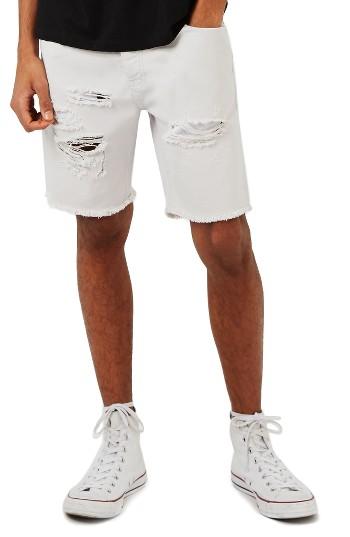Men's Topman Ripped Slim Fit Denim Shorts - Grey