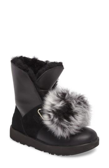 Women's Ugg Isley Genuine Shearling Pompom Waterproof Boot .5 M - Black