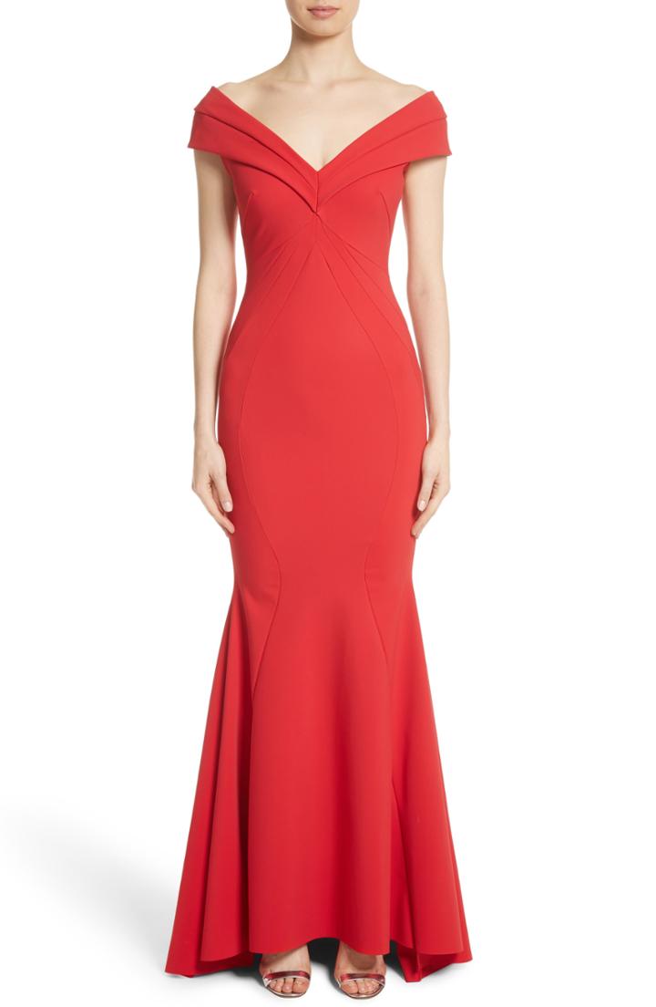 Women's Chiara Boni La Petite Robe Tally Off The Shoulder Trumpet Gown Us / 42 It - Red