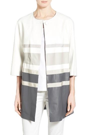 Women's Lafayette 148 New York Swiss Cotton Rib Square Neck Tee, Size - White