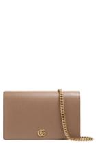 Women's Gucci Petite Marmont Leather Wallet On A Chain - Beige