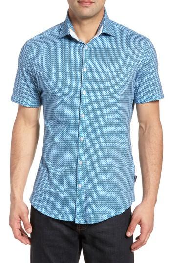 Men's Stone Rose Trim Fit Circle Geo Print Sport Shirt (s) - Blue