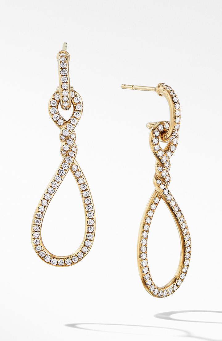 Women's David Yurman Continuance Full Pave Small Drop Earrings In 18k Yellow Gold