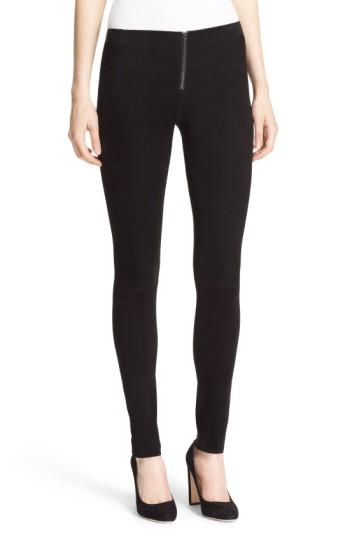 Women's Alice + Olivia Front Zip Suede Leggings - Black