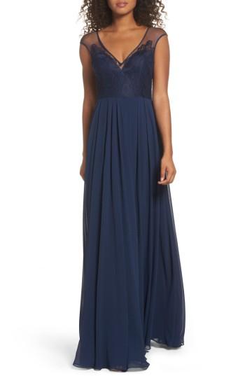 Women's Hayley Paige Occasions Mixed Media A-line Gown - Black