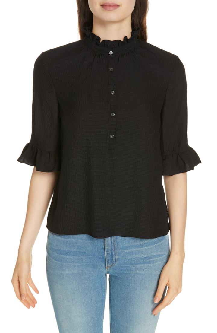 Women's Rebecca Taylor Silk Ruffle Top - Black