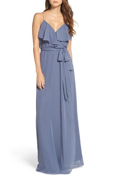 Women's Nouvelle Amsale 'drew' Ruffle Front Chiffon Gown, Size - Blue