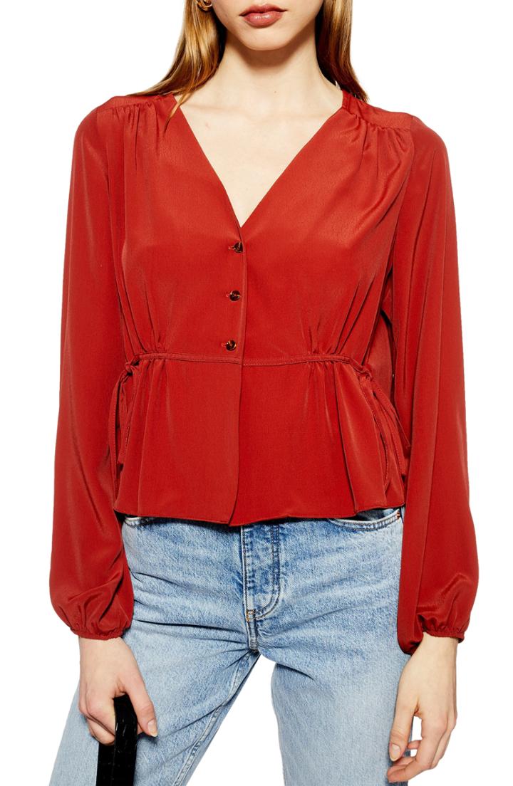 Women's Topshop Ella Side Tie Blouse Us (fits Like 16-18) - Metallic
