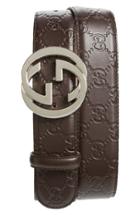 Men's Gucci Logo Embossed Leather Belt Eu - Brown