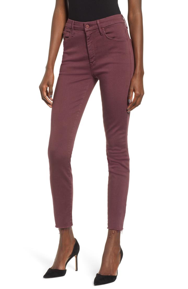 Women's Mother The Looker High Waist Frayed Ankle Jeans - Red