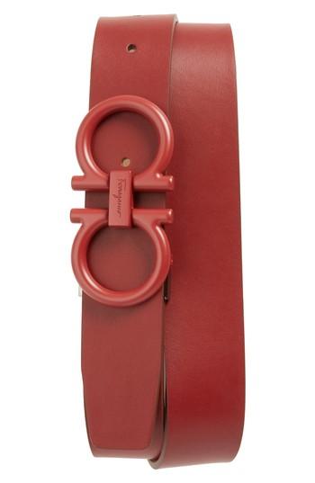 Men's Salvatore Ferragamo Tonal Double Gancini Leather Belt - Crimson
