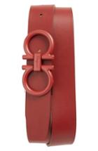 Men's Salvatore Ferragamo Tonal Double Gancini Leather Belt - Crimson