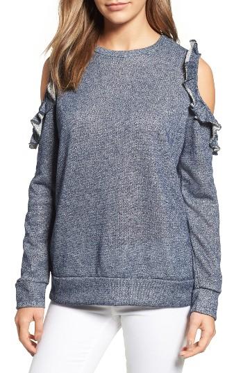 Women's Caslon Ruffle Trim Cold Shoulder Sweatshirt - Blue