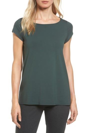 Women's Eileen Fisher Bateau Neck High/low Tee - Green