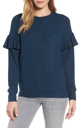 Women's Bobeau Ruffle Sleeve Sweatshirt - Blue/green